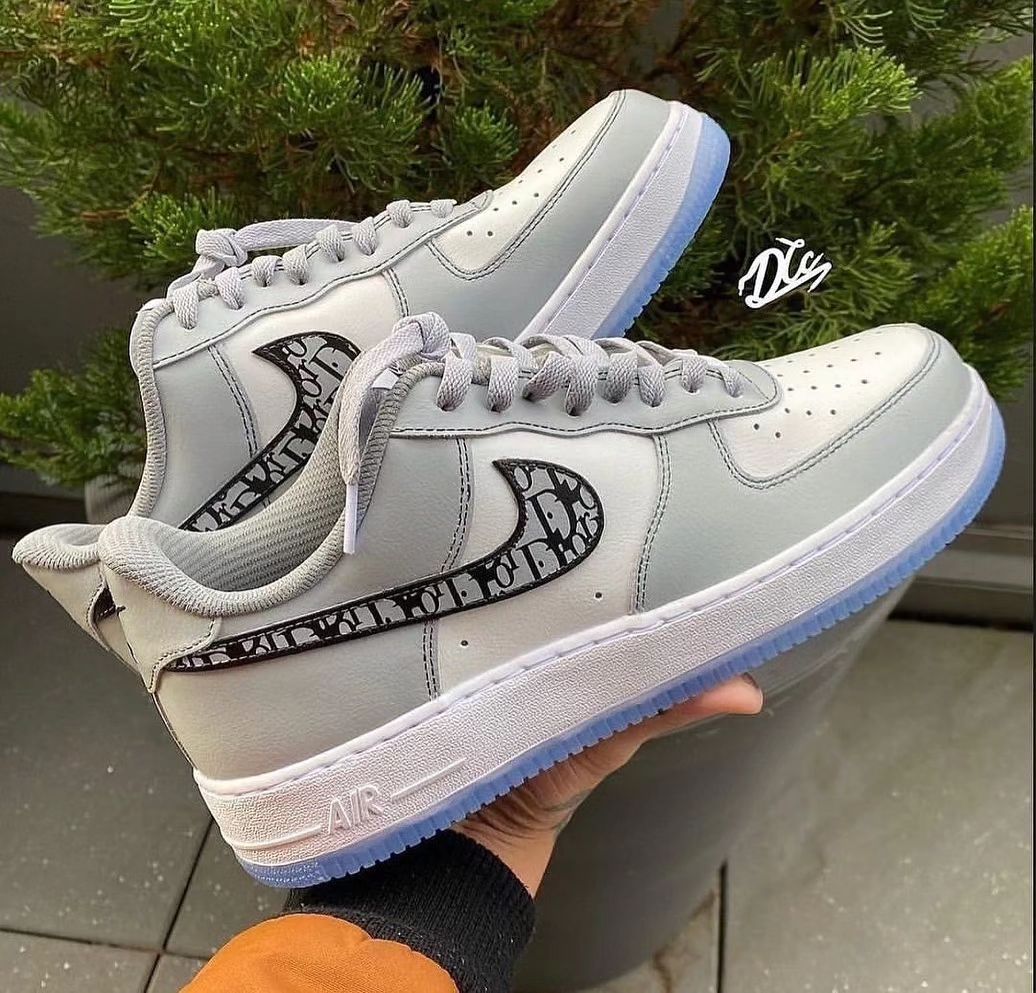 Custom Air Force 1 Dioor Logo Swoosh Gray