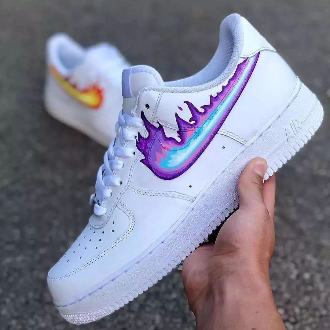 Custom Air Force 1 Purple Fired Swoosh White