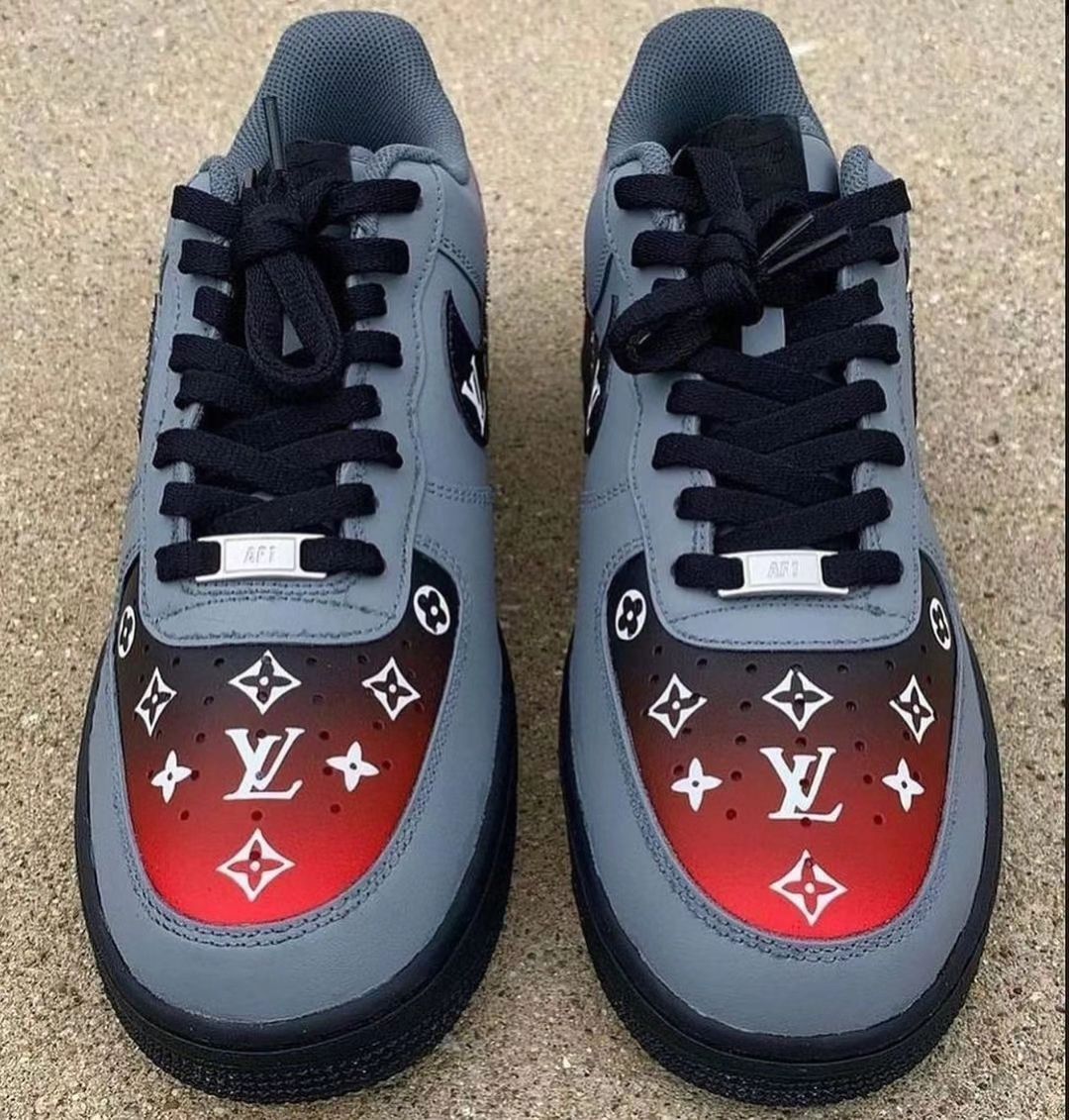 Custom Air Force 1 Lv Logo Red Gray