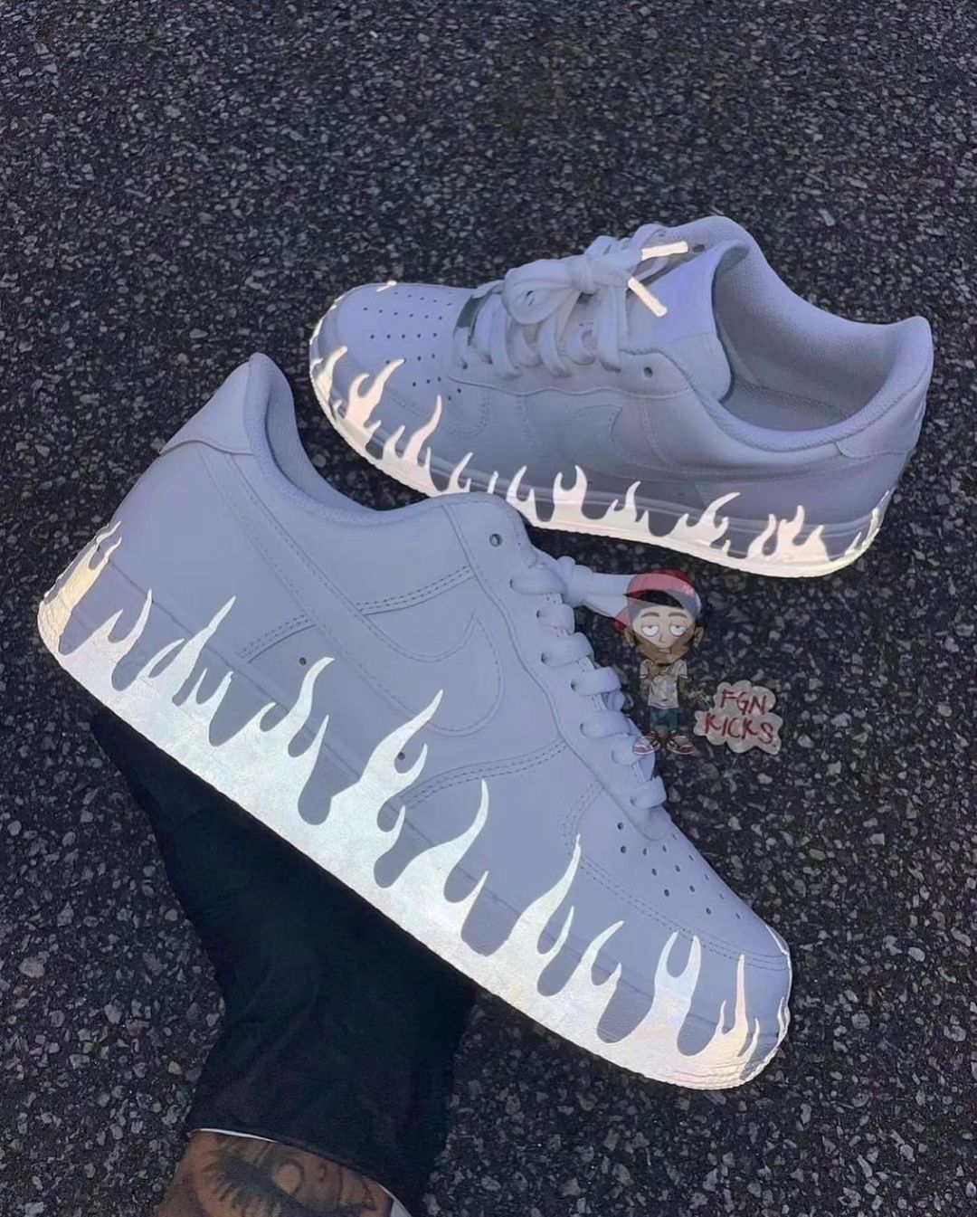 Custom Air Force 1 Reflective Fire Pattern White