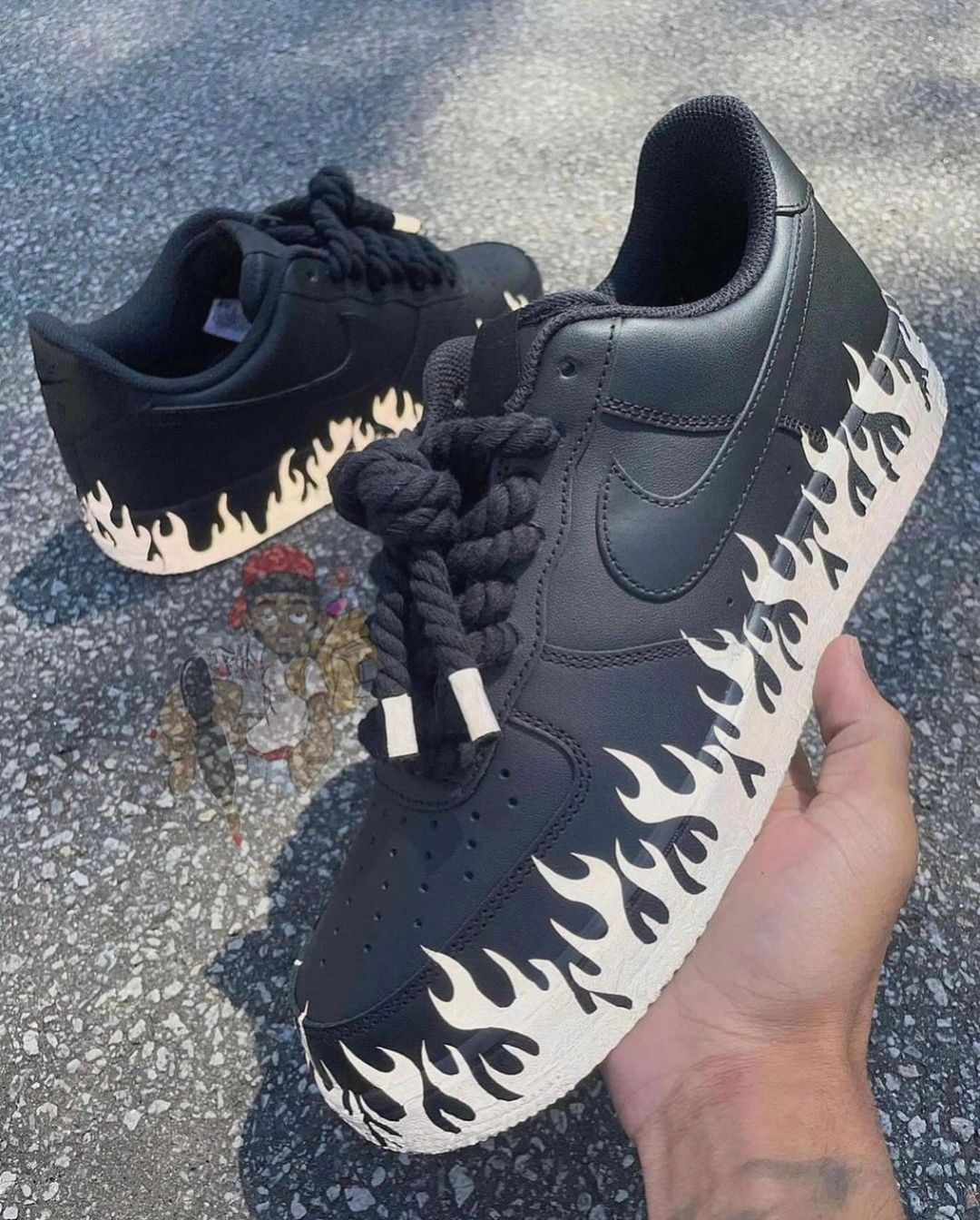 Custom Air Force 1 Extra Lace Fire White Black