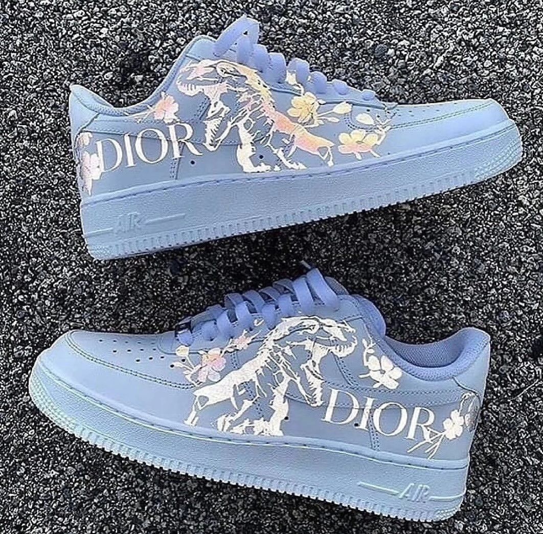 Custom Air Force 1 Dior Logo Font Flower Pattern
