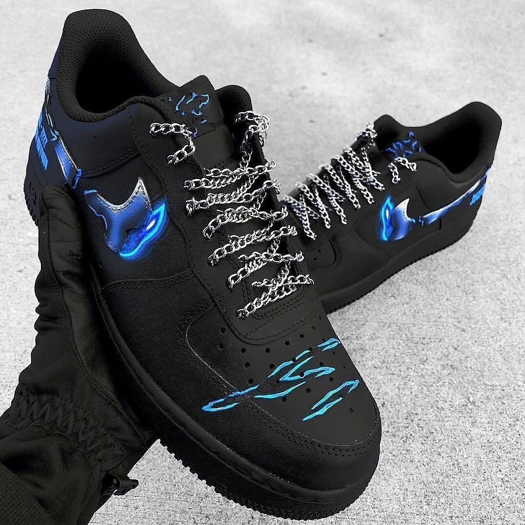 Custom Air Force 1 Metal Chain Black Blue