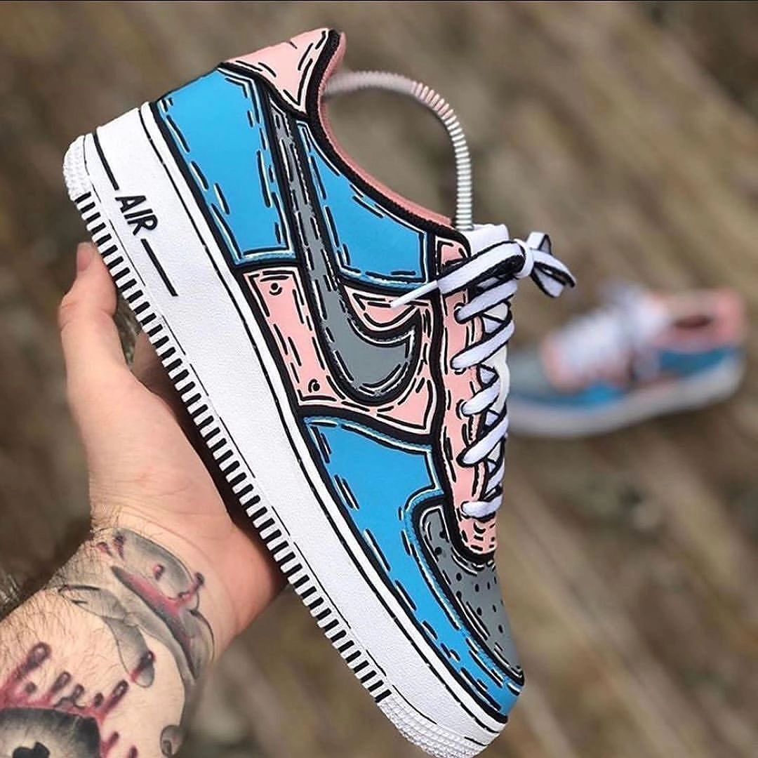 Custom Air Force 1 Pink Blue Gray