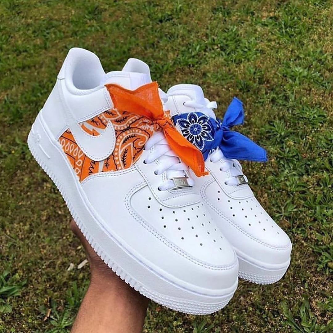 Custom Air Force 1 Extra Lace Orange Blue Floral Pattern