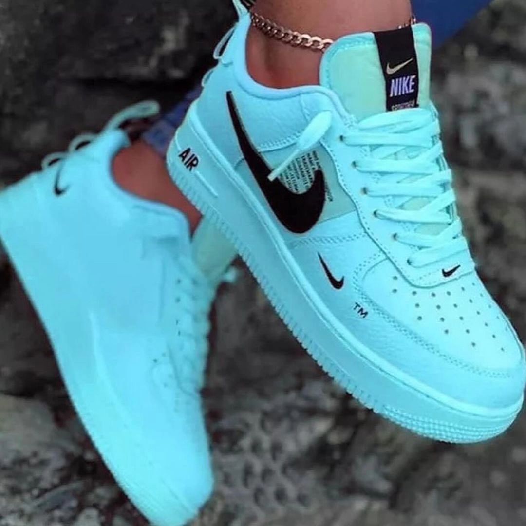 Custom Air Force 1 Black Swoosh Font Blue