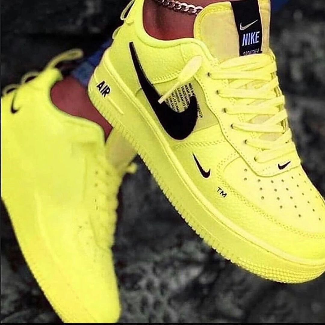 Custom Air Force 1 Yellow Black Swoosh Font