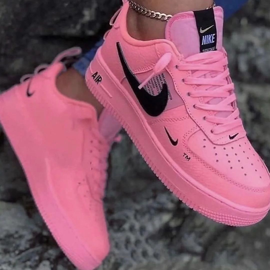 Custom Air Force 1 Pink Black  Swoosh Font
