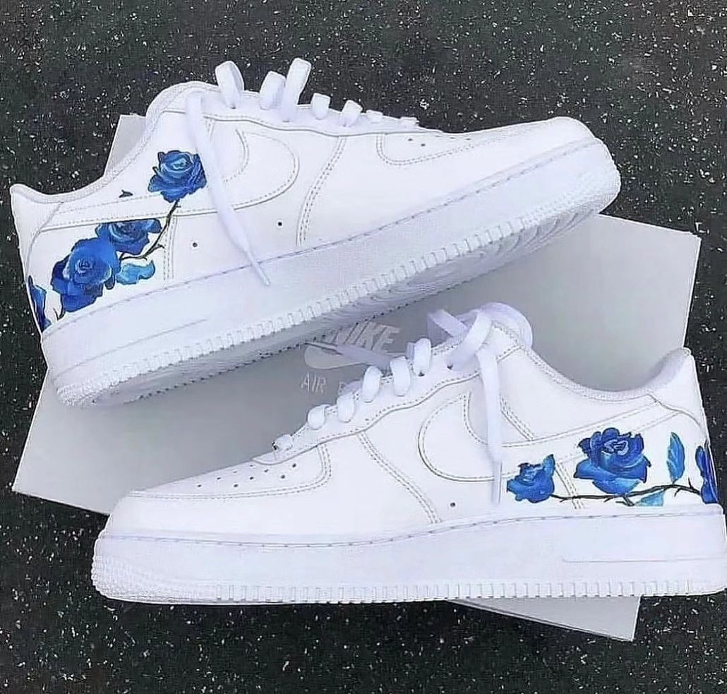 Custom Air Force 1 Blue Embroidery Flower