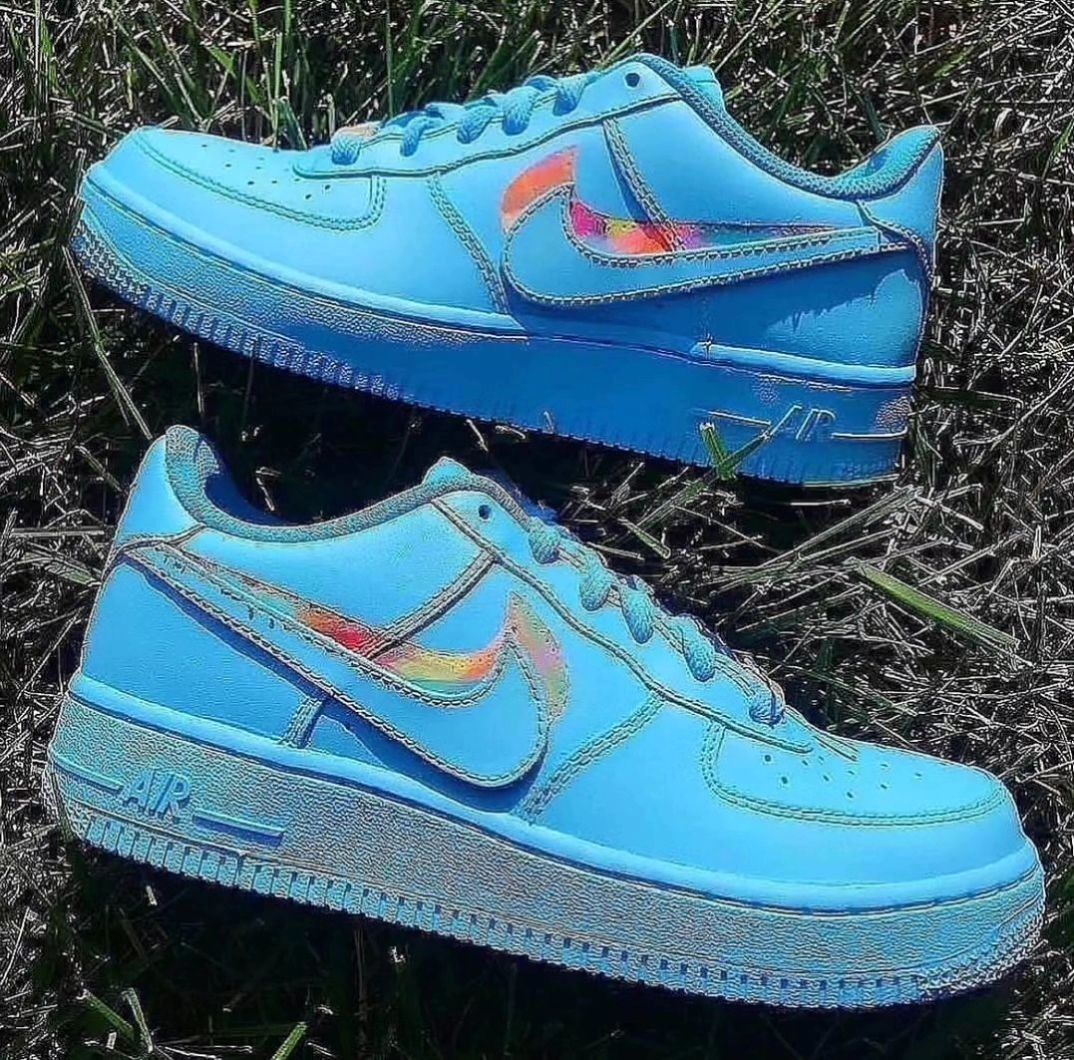 Custom Air Force 1 Blue Slanted Swoosh Colorful Shadow