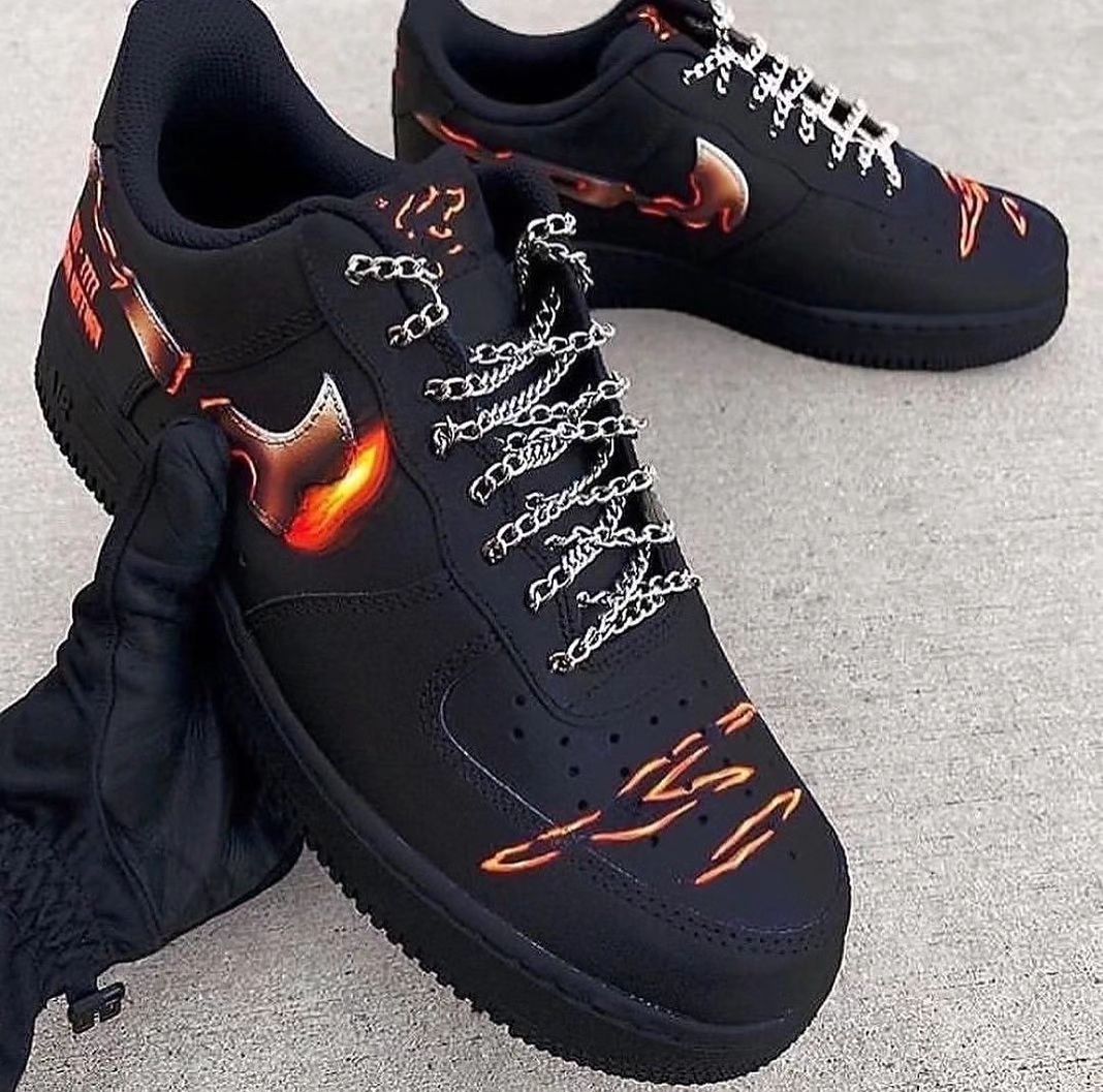 Custom Air Force 1 Metal Lace Fired Swoosh