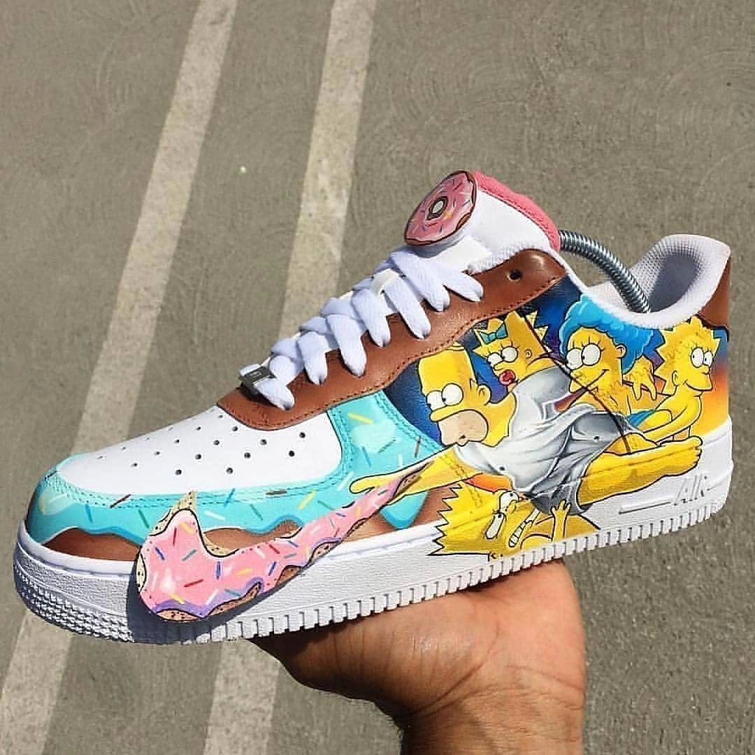Custom Air Force 1 Yellow Pink Swoosh Cartoon