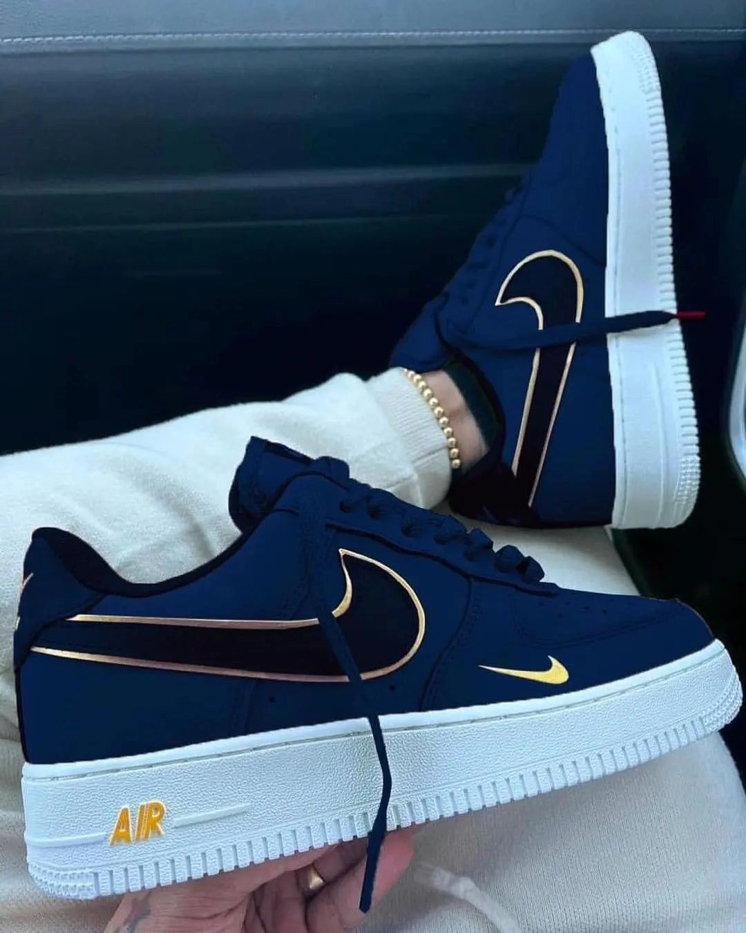 Custom Air Force 1 Blue Black Gold Double Swoosh