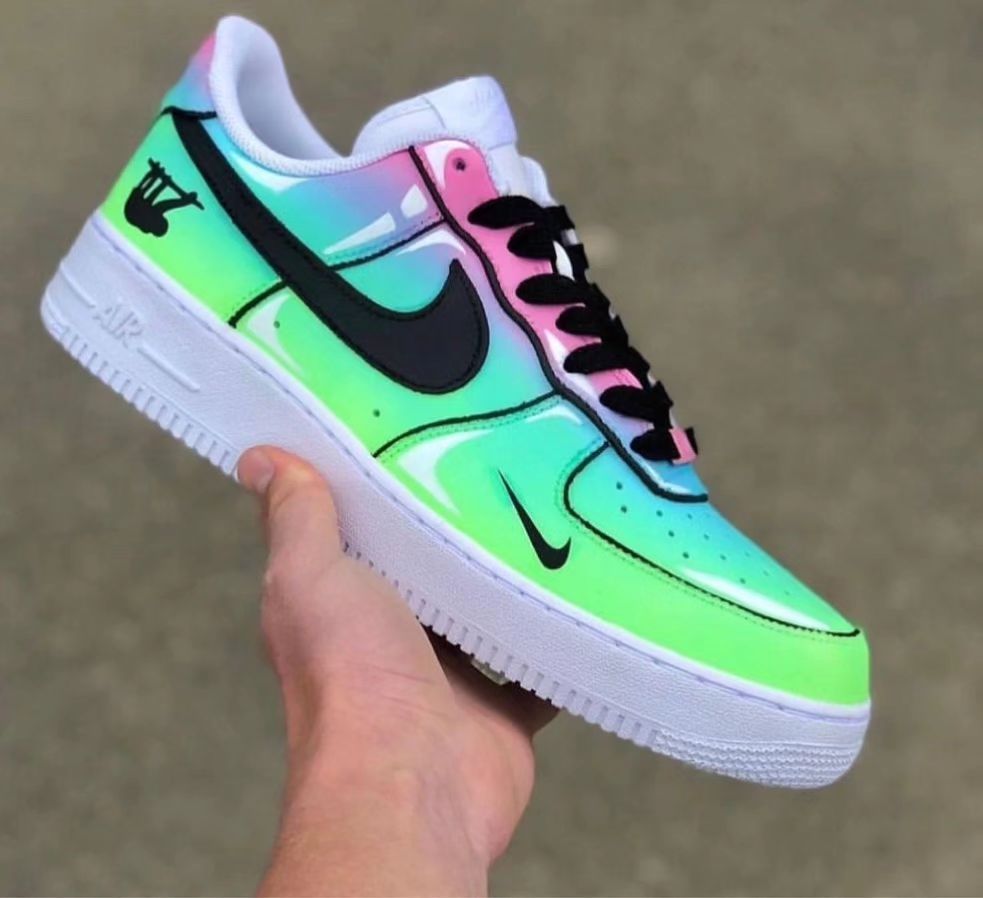 Custom Air Force 1 Green Blue Pink Gradient