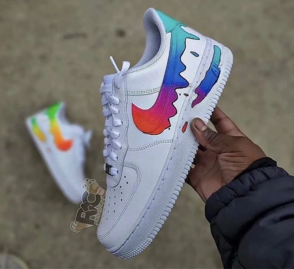Custom Air Force 1 Blue Purple Orange Dripping Swoosh