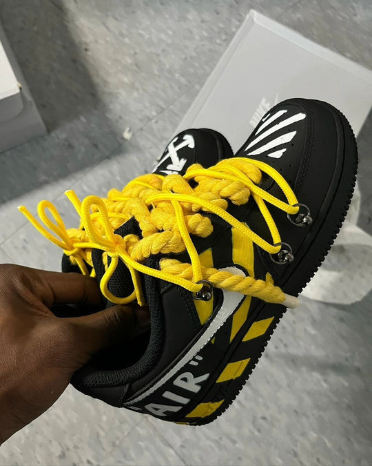 Custom Air Force 1 Extra Lace Yellow Black White Font