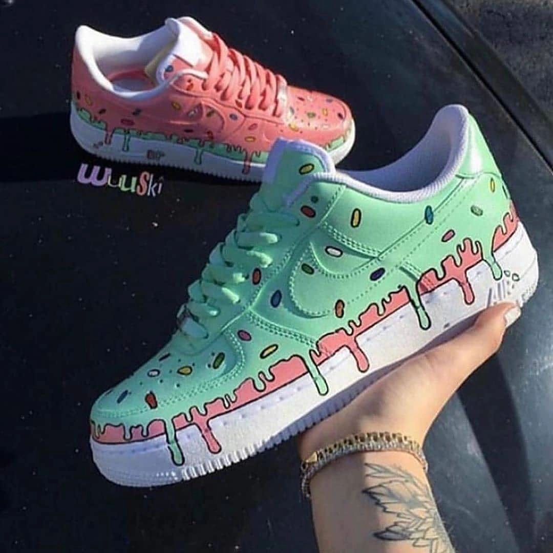 Custom Air Force 1 Pink Green Dripping