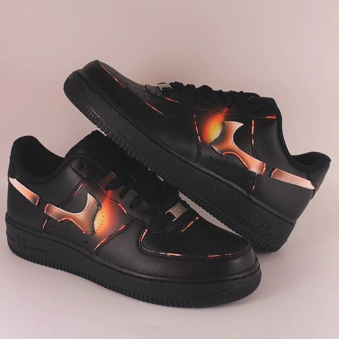 Custom Air Force 1 Black Fired Orange Swoosh
