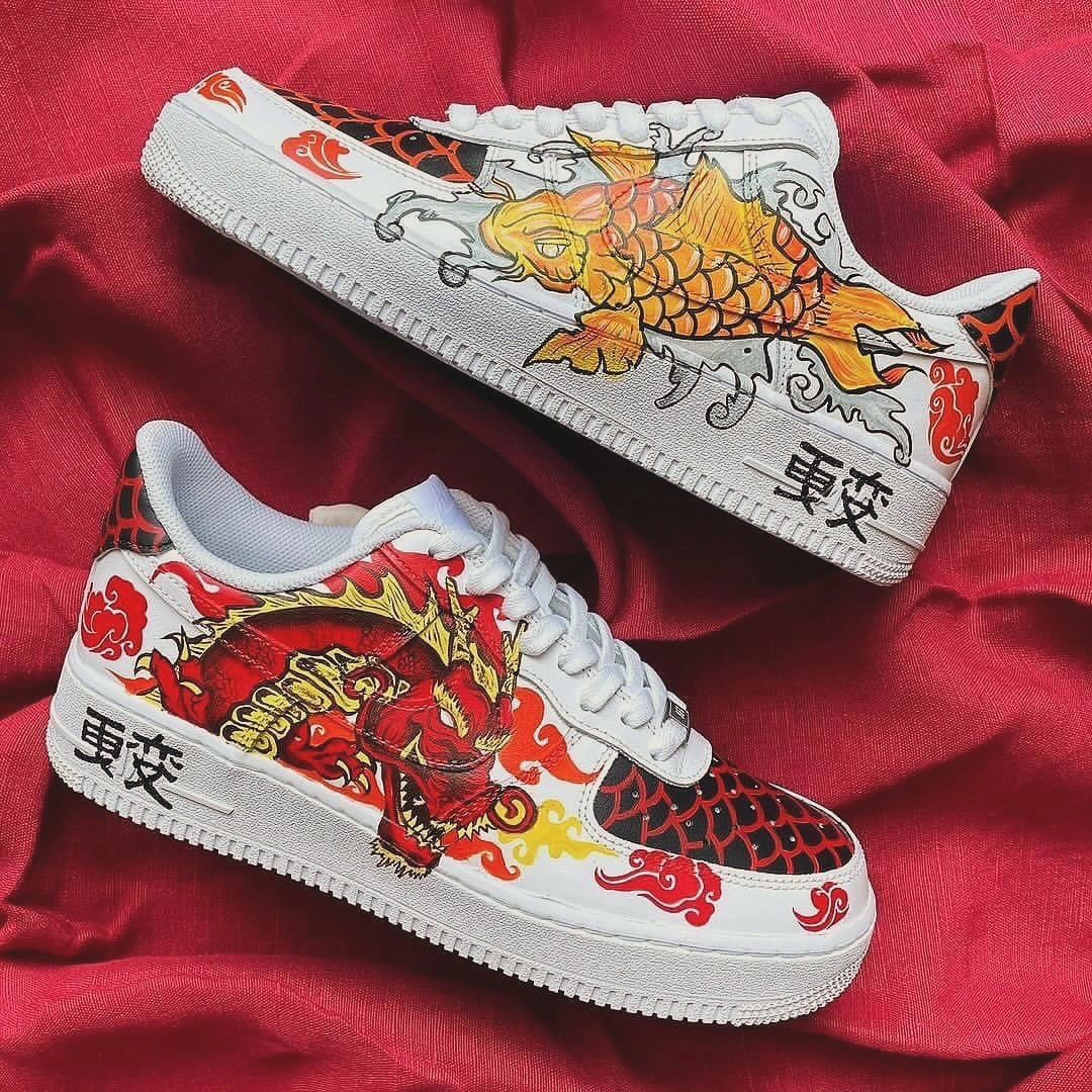 Custom Air Force 1 Gold Fish Red Dragon Cloud