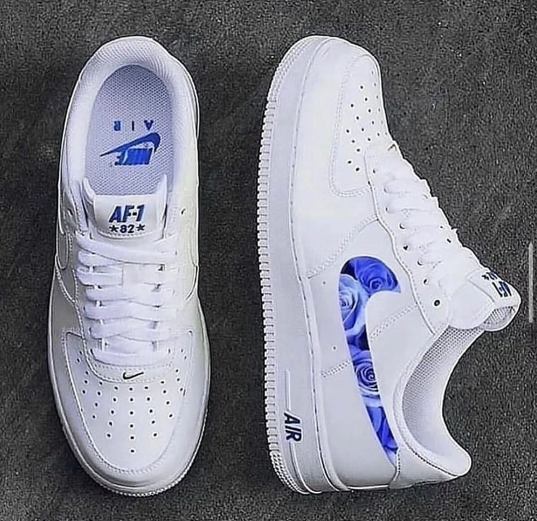 Custom Air Force 1 Blue Rose Swoosh White