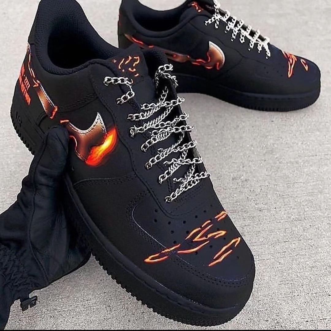Custom Air Force 1 Metal Lace Orange Fire Swoosh