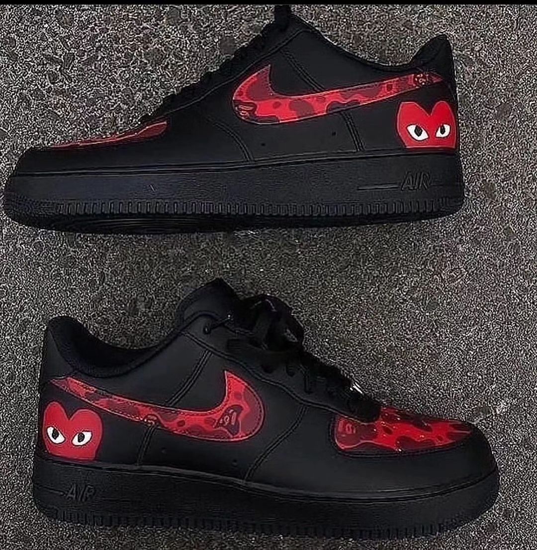 Custom Air Force 1 Black Red Heart
