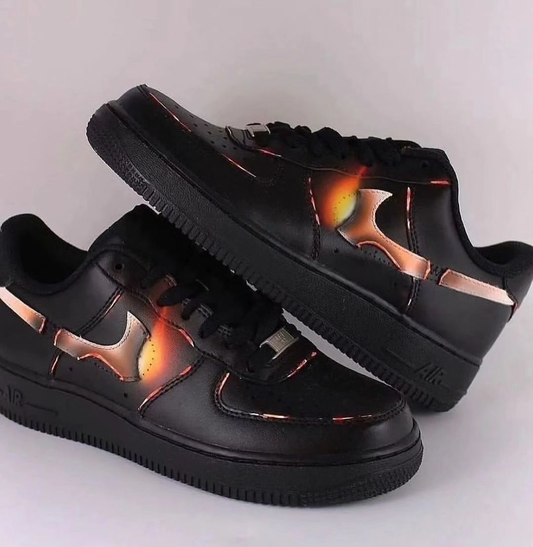 Custom Air Force 1 Fired Swoosh Black