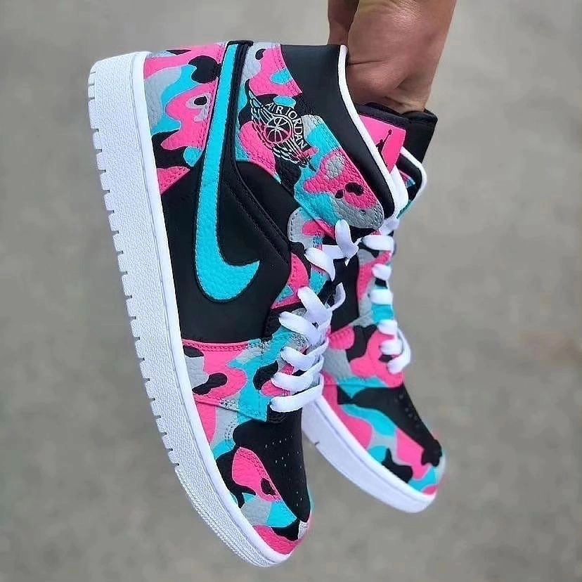 Custom Air Jordan 1 Black Blue Pink