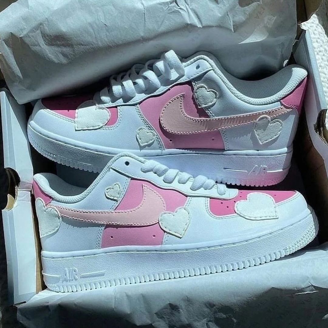 Custom Air Force 1 Pink White Heart