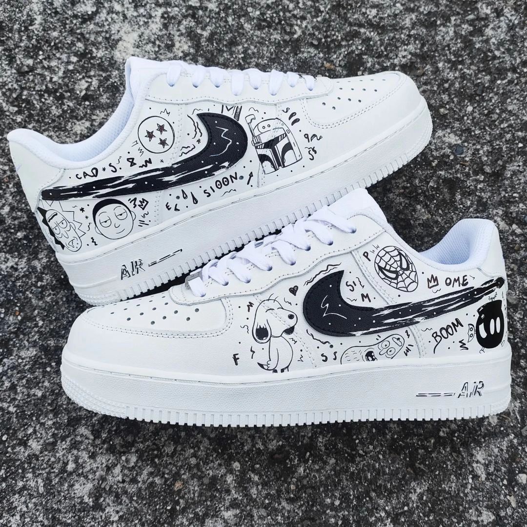 Custom Air Force 1 Black Swoosh Cartoon Dog