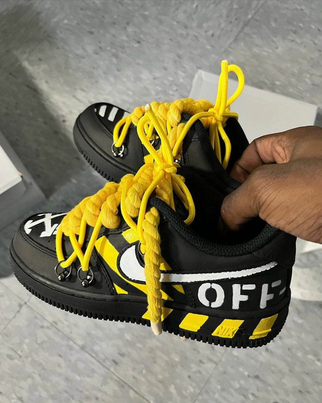 Custom Air Force 1 Extra Lace Yellow Black White Font