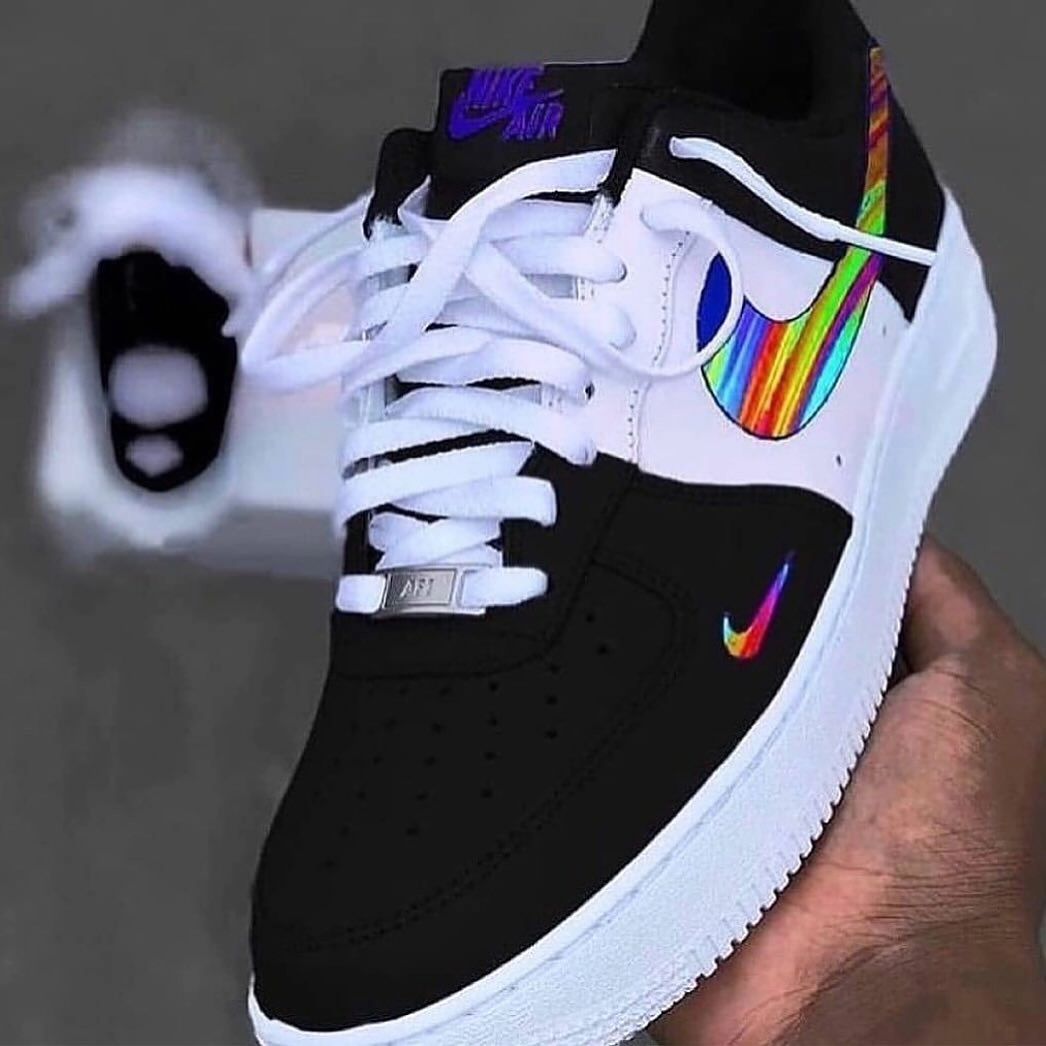 Custom Air Force 1 Black White Rianbow Color