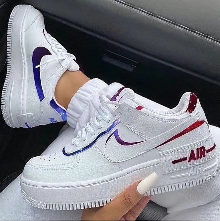 Custom Air Force 1 Slanted Blue Pink Swoosh