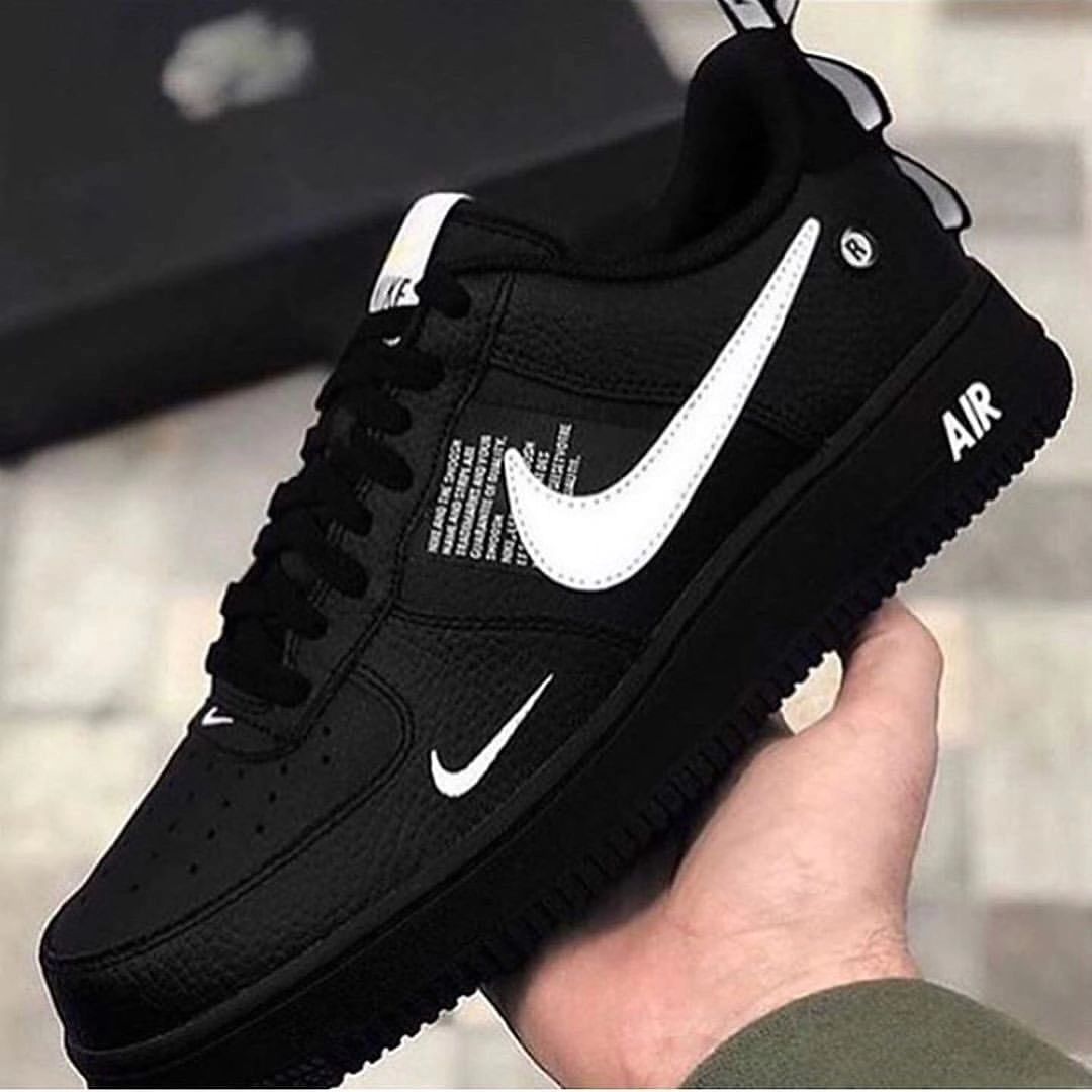 Custom Air Force 1 All Black White Font