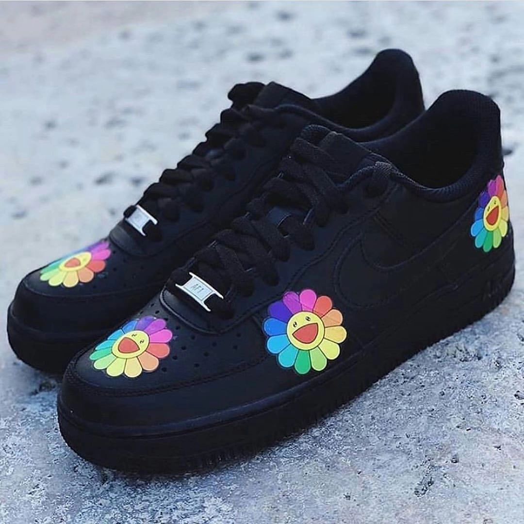 Custom Air Force 1 Flower Pattern Black