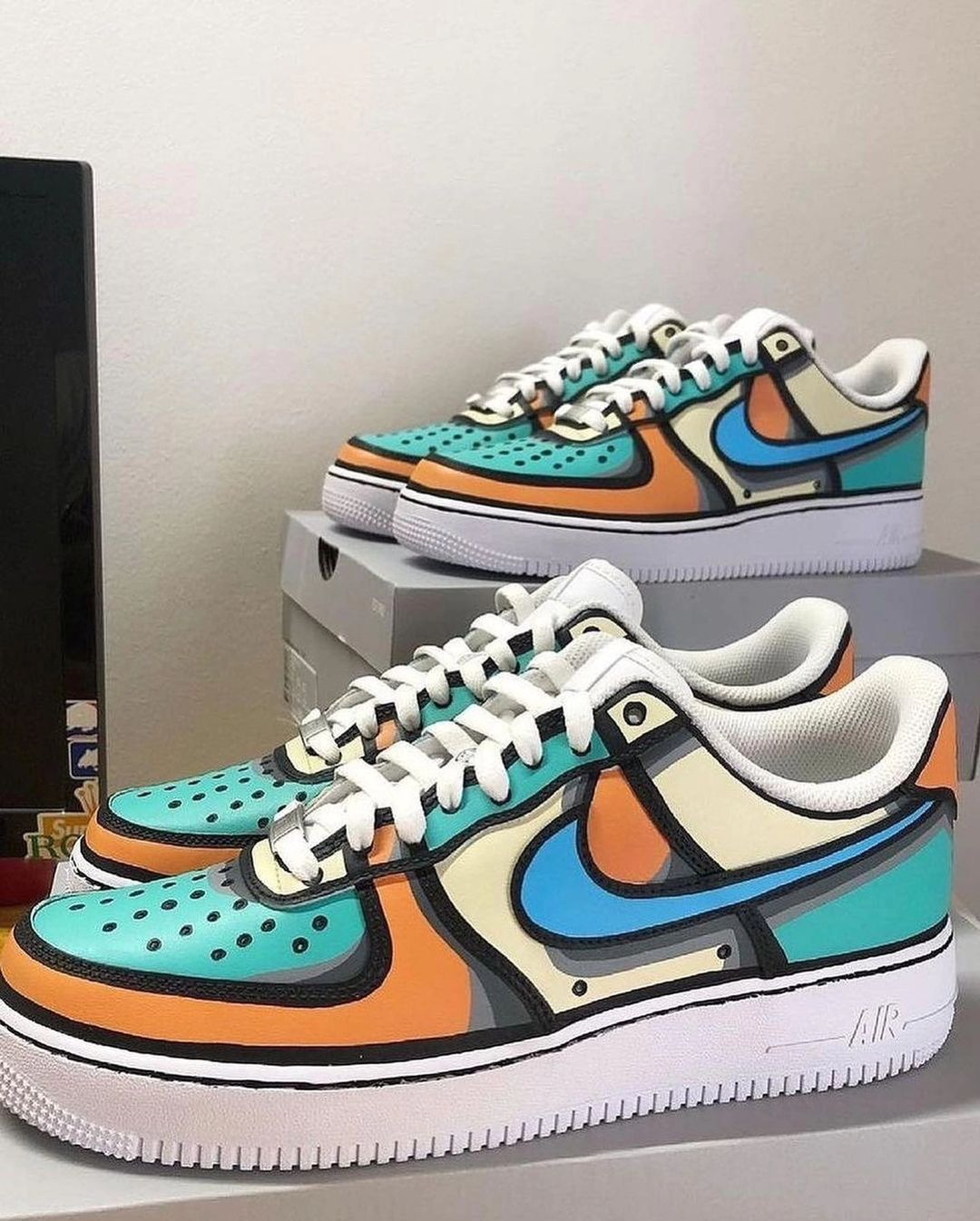 Custom Air Force 1 Orange Mint Green Blue