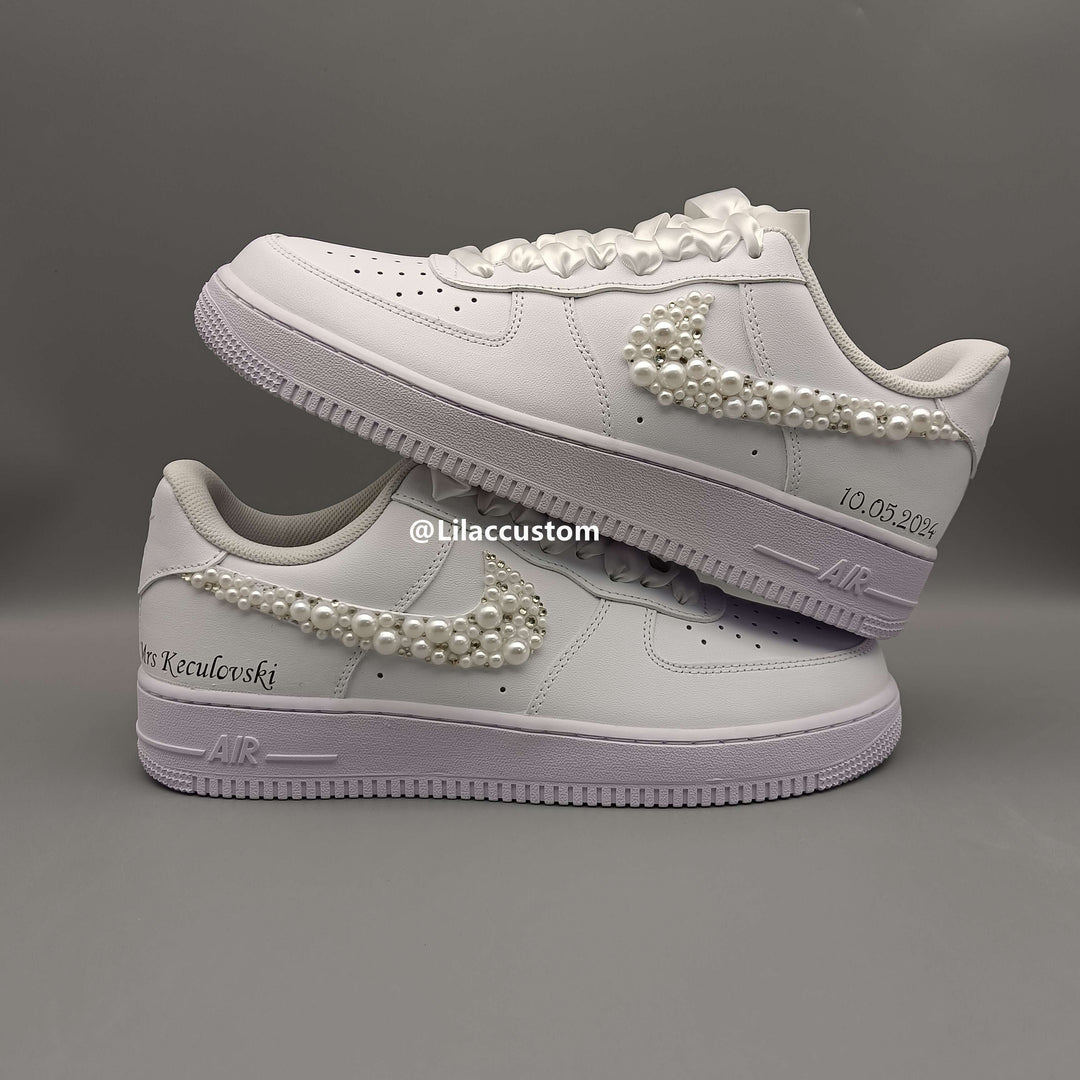 Nike Custom Air Force 1  Wedding Shoes Pearl