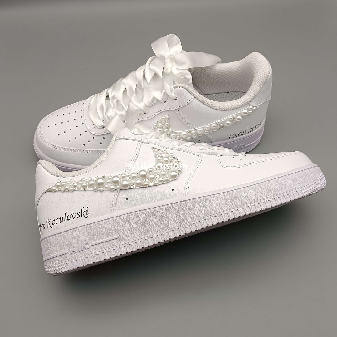 Nike Custom Air Force 1  Wedding Shoes Pearl
