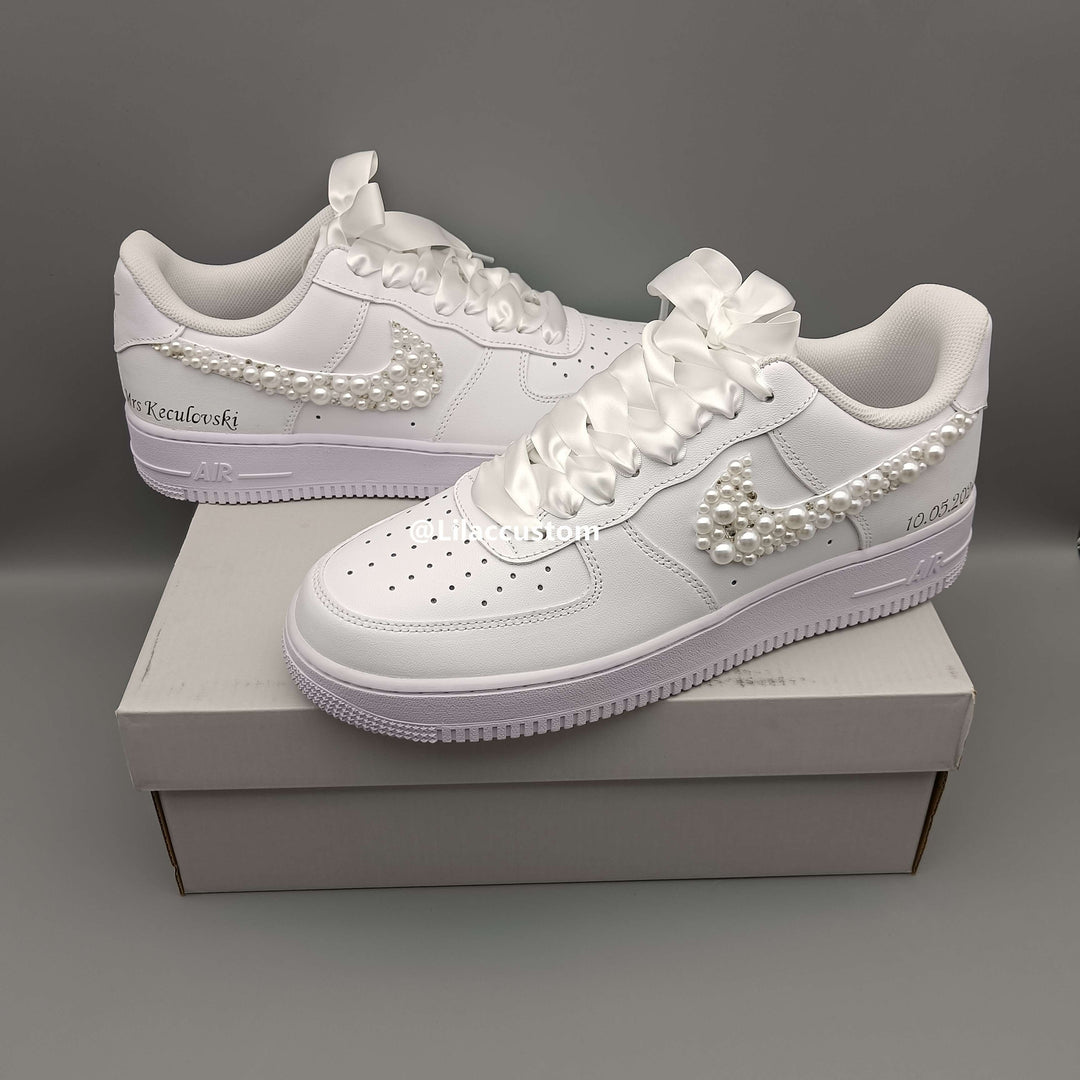 Nike Custom Air Force 1  Wedding Shoes Pearl