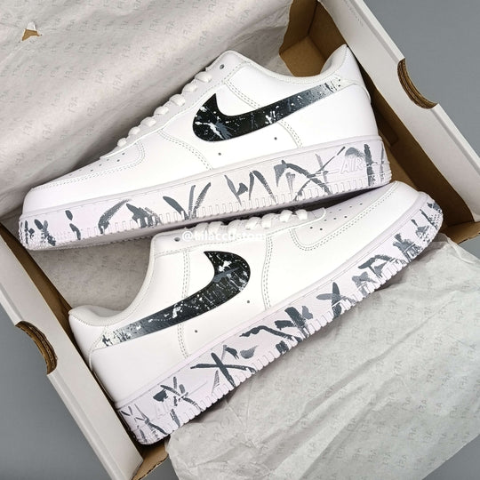 Nike Air Force 1  White Black Gray Splash Custom