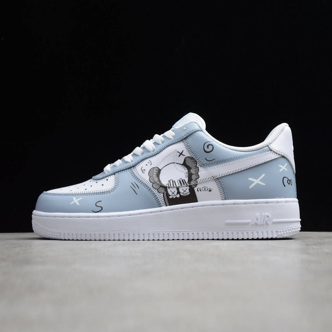 Custom Air Force 1 Baby Blue With KAWS Cartoon Patterns