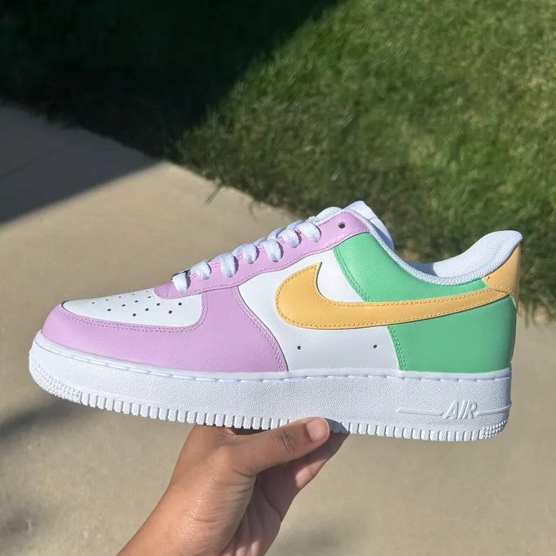 Custom Air Force 1 Baby Pink Green And Yellow