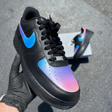 Custom Air Force 1 Black With Blue And Purple Ombre Design
