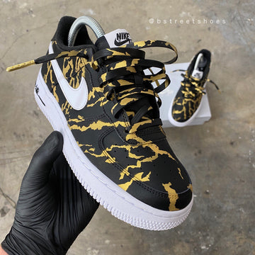 Custom Air Force 1 Black With Gold Tiger - Print Pattern