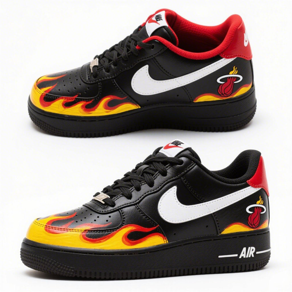Custom Air Force 1 Black Yellow Red Miami Heat NBA