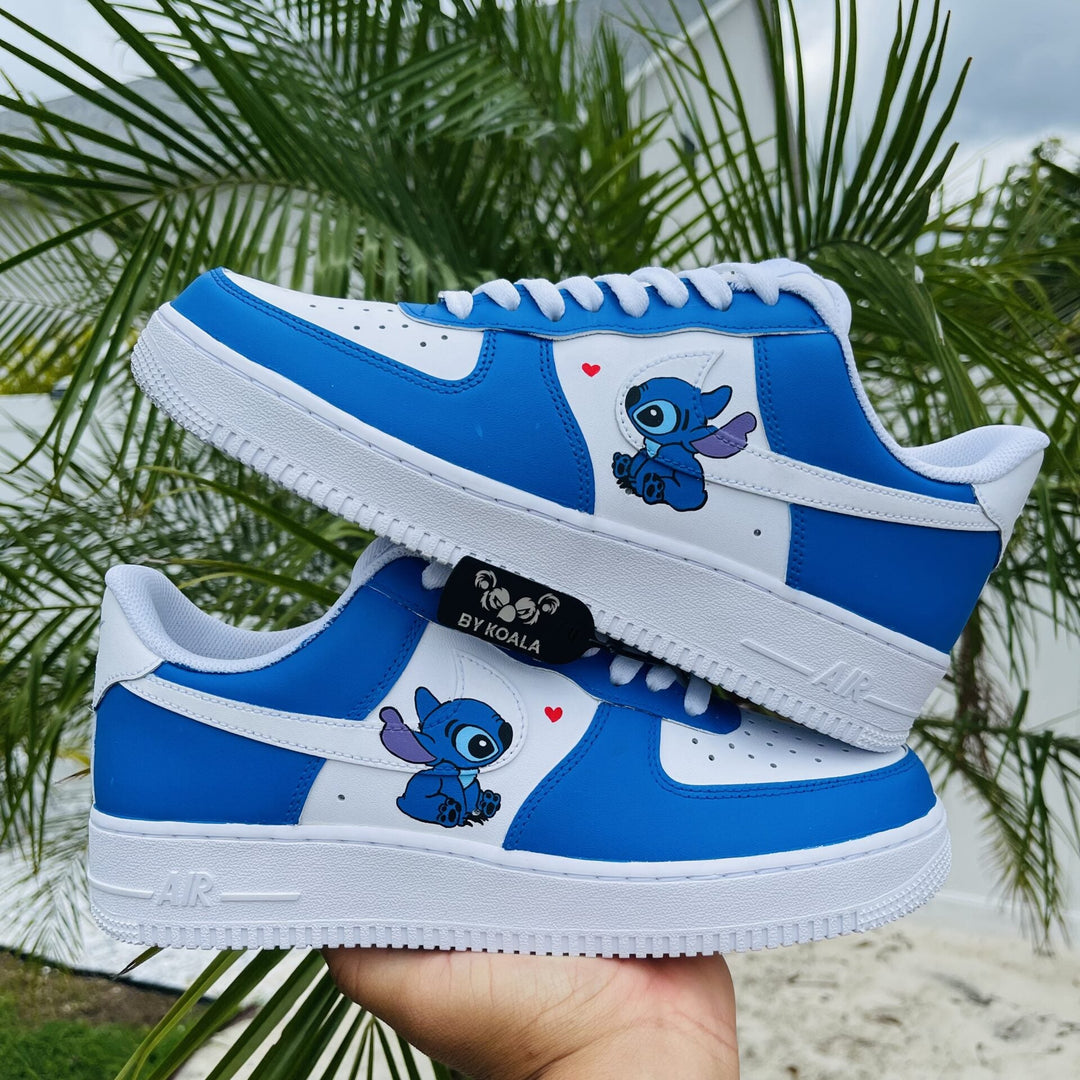 Custom Air Force 1 Blue And White With Stitch Pattern
