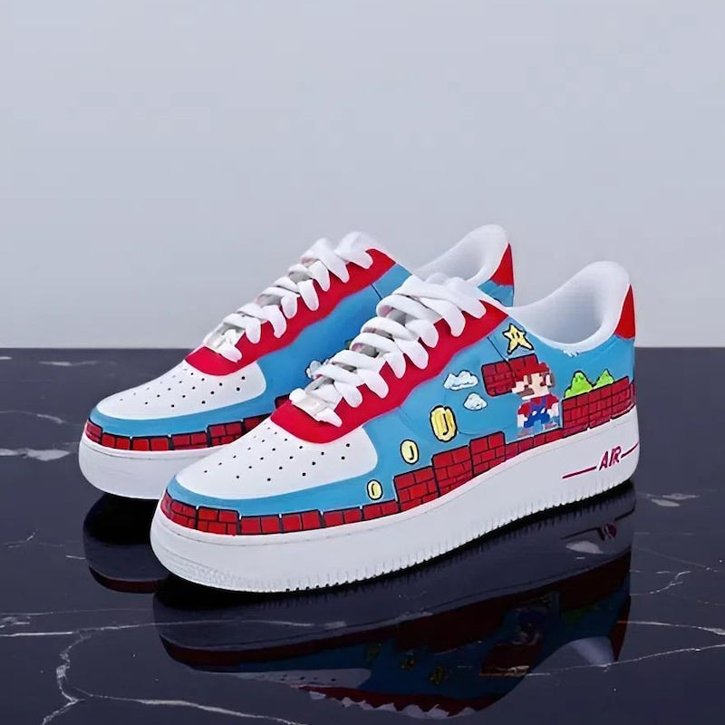 Custom Air Force 1 Blue Red White With Mario Theme