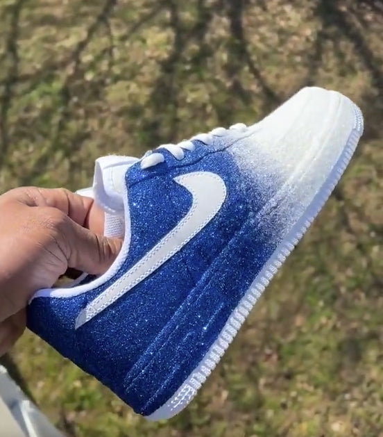 Custom Air Force 1 Blue White Glitter