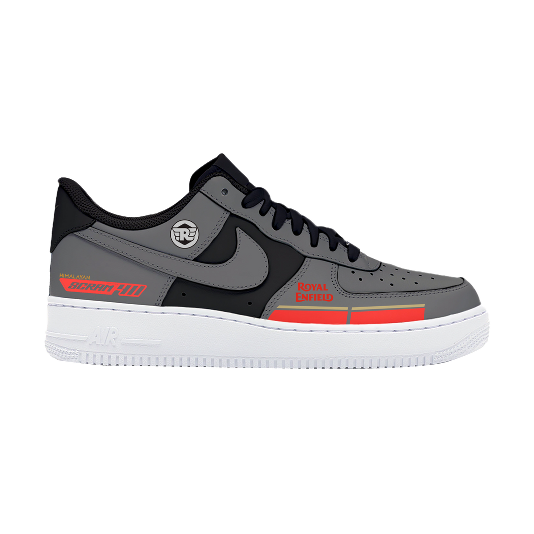 Custom Air Force 1 Grey Red Logo And Text Design