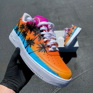 Custom Air Force 1 Orange And Blue With Palm Tree Pattern